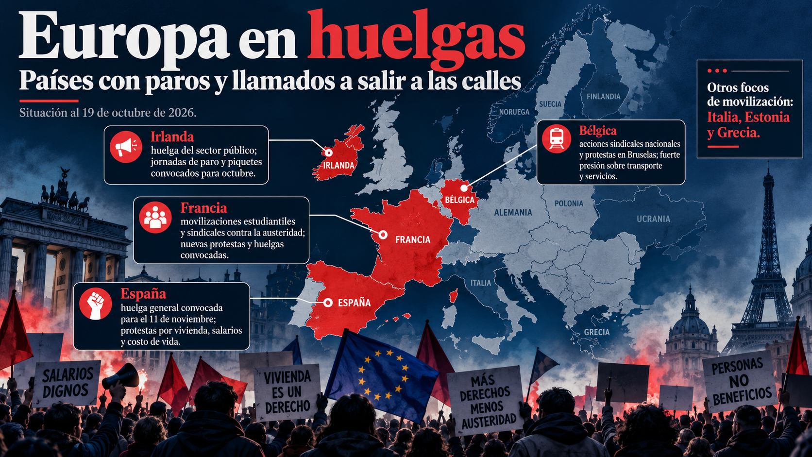 Europa enfrenta una nueva ola de huelgas y protestas por el costo de vida, los salarios y los servicios públicos